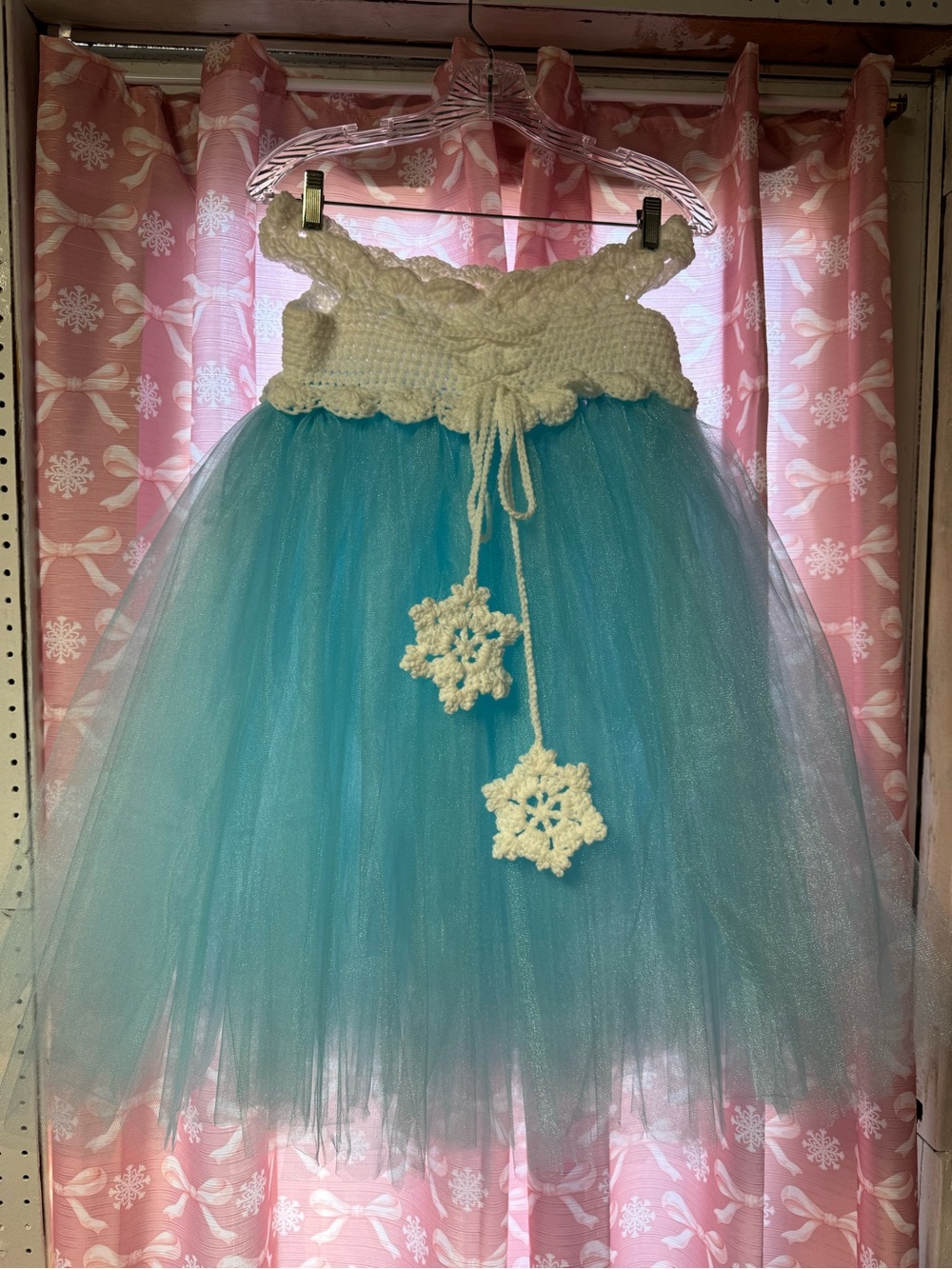 Handmade crochet Elsa Tutu Dress with Crochet Snowflake Accents